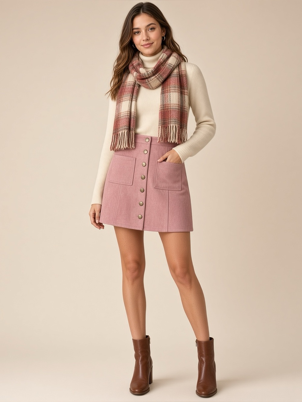 Limonata Faux Suede Mini Skirt Pink Button Front A-Line Size S